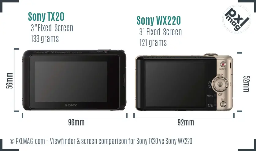 Sony TX20 vs Sony WX220 Screen and Viewfinder comparison