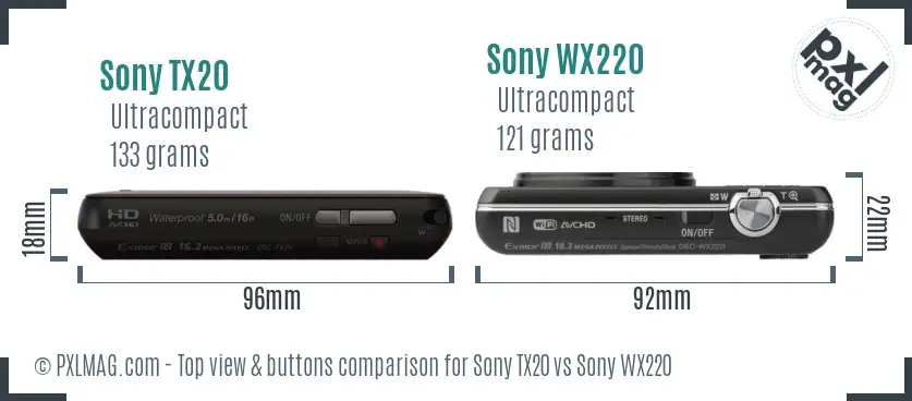 Sony TX20 vs Sony WX220 top view buttons comparison