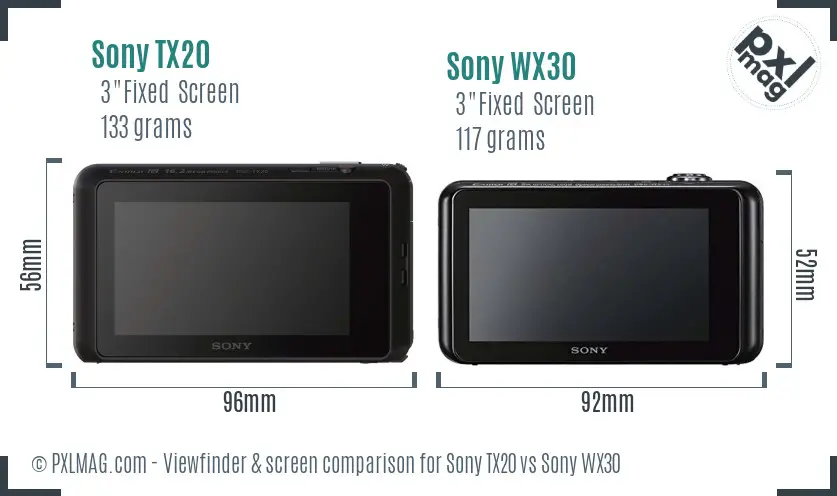 Sony TX20 vs Sony WX30 Screen and Viewfinder comparison