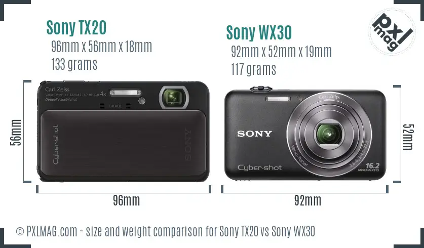 Sony TX20 vs Sony WX30 size comparison