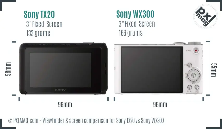 Sony TX20 vs Sony WX300 Screen and Viewfinder comparison