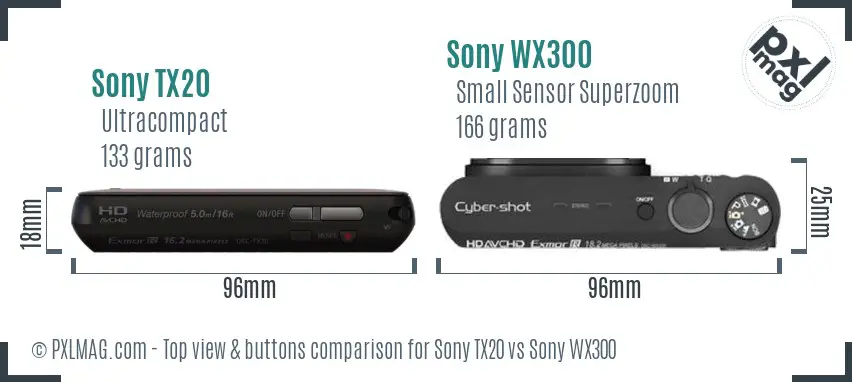 Sony TX20 vs Sony WX300 top view buttons comparison