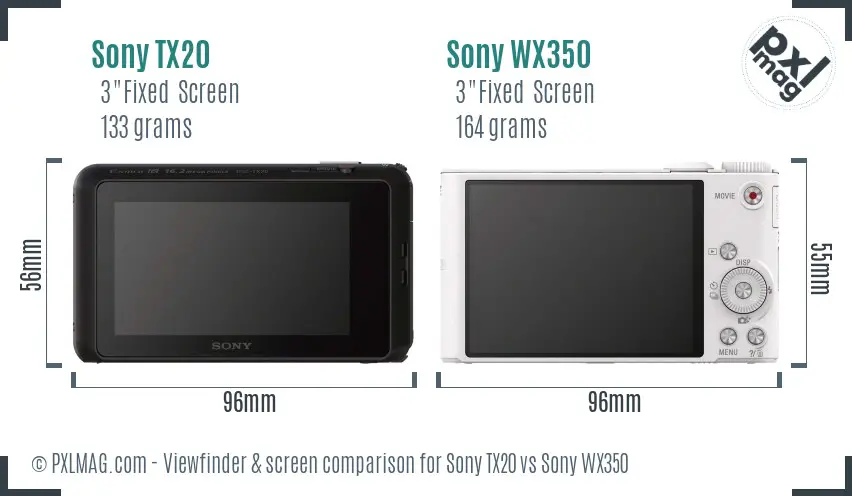 Sony TX20 vs Sony WX350 Screen and Viewfinder comparison