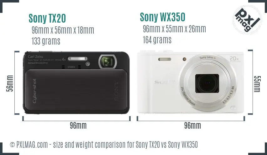 Sony TX20 vs Sony WX350 size comparison