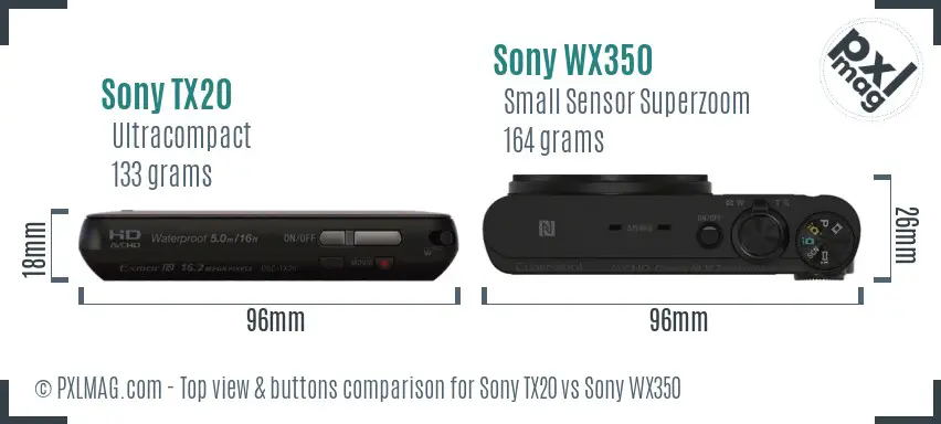 Sony TX20 vs Sony WX350 top view buttons comparison