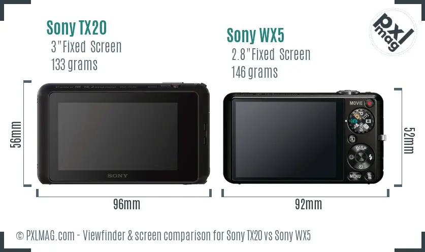 Sony TX20 vs Sony WX5 Screen and Viewfinder comparison