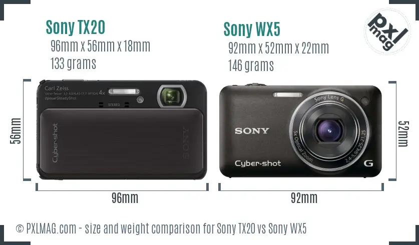 Sony TX20 vs Sony WX5 size comparison