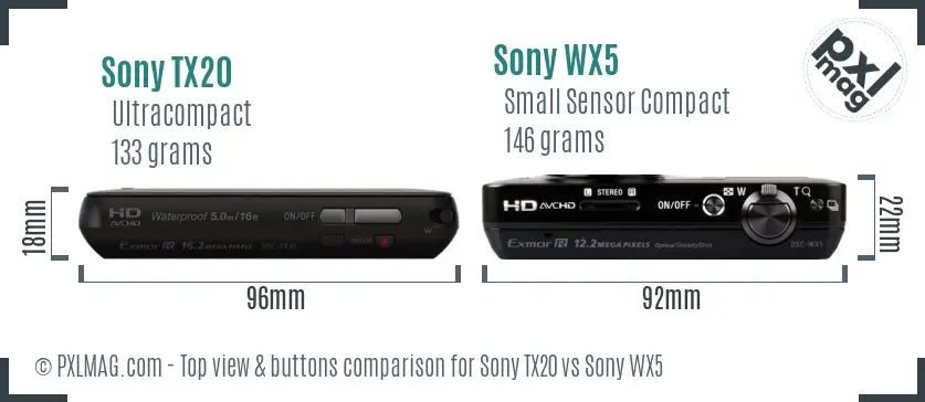 Sony TX20 vs Sony WX5 top view buttons comparison