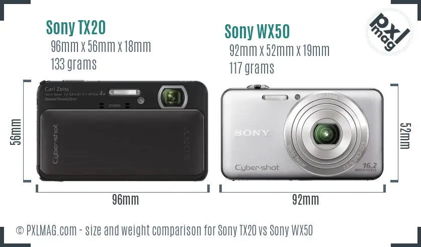 Sony TX20 vs Sony WX50 size comparison