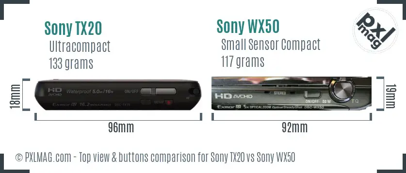 Sony TX20 vs Sony WX50 top view buttons comparison