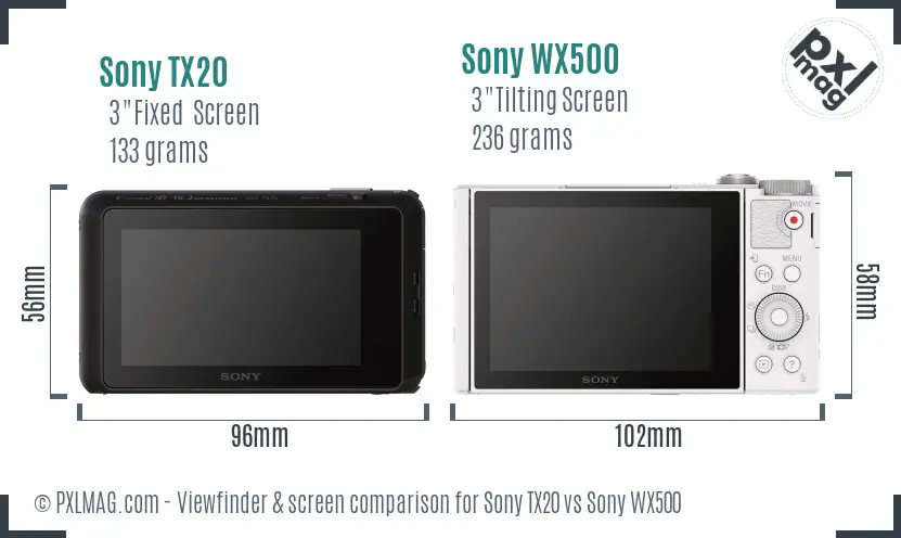 Sony TX20 vs Sony WX500 Screen and Viewfinder comparison