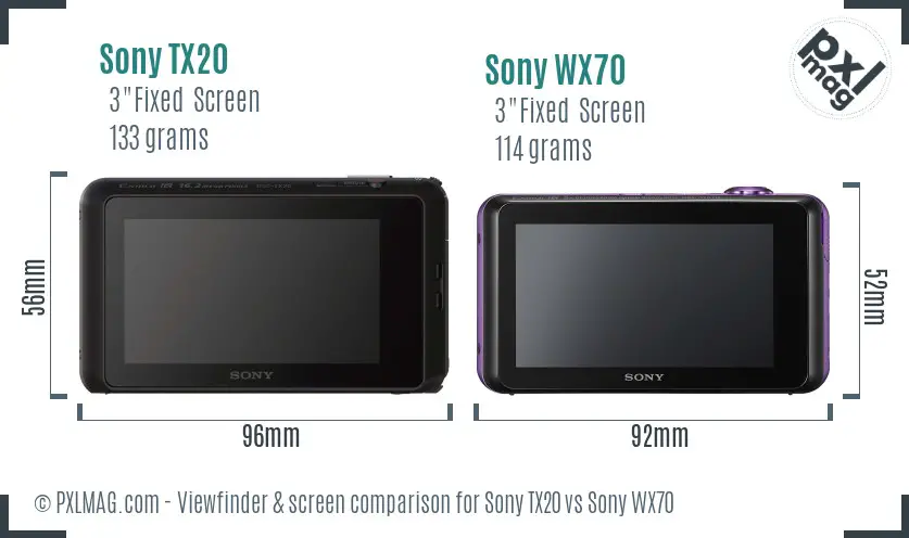 Sony TX20 vs Sony WX70 Screen and Viewfinder comparison