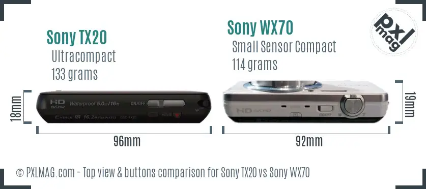 Sony TX20 vs Sony WX70 top view buttons comparison