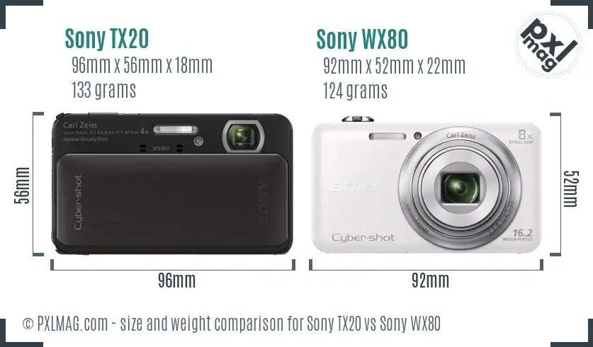 Sony TX20 vs Sony WX80 size comparison