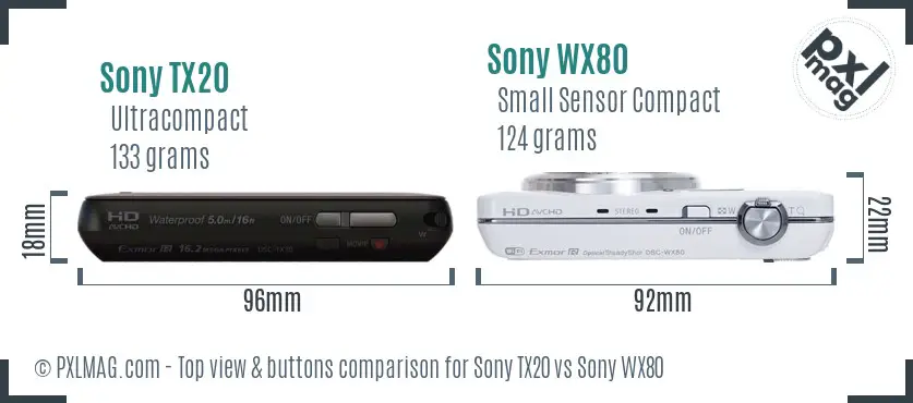 Sony TX20 vs Sony WX80 top view buttons comparison