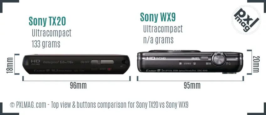 Sony TX20 vs Sony WX9 top view buttons comparison