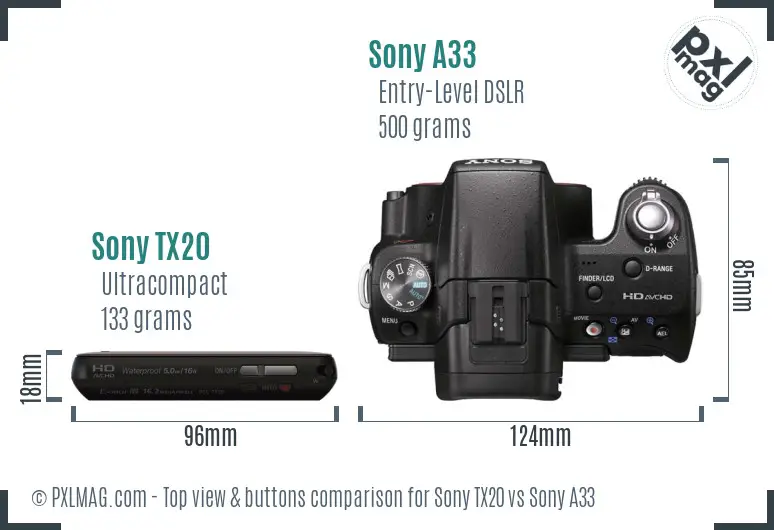 Sony TX20 vs Sony A33 top view buttons comparison