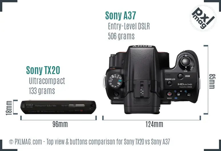 Sony TX20 vs Sony A37 top view buttons comparison