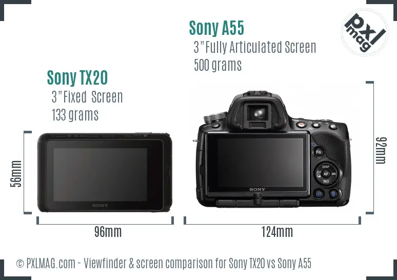 Sony TX20 vs Sony A55 Screen and Viewfinder comparison