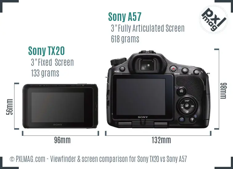 Sony TX20 vs Sony A57 Screen and Viewfinder comparison