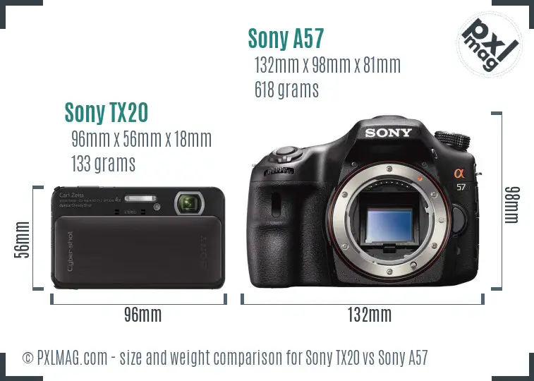 Sony TX20 vs Sony A57 size comparison