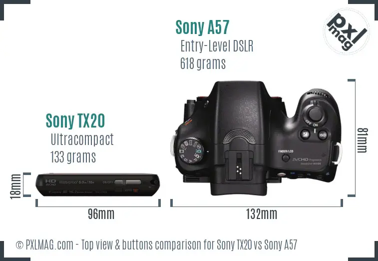 Sony TX20 vs Sony A57 top view buttons comparison