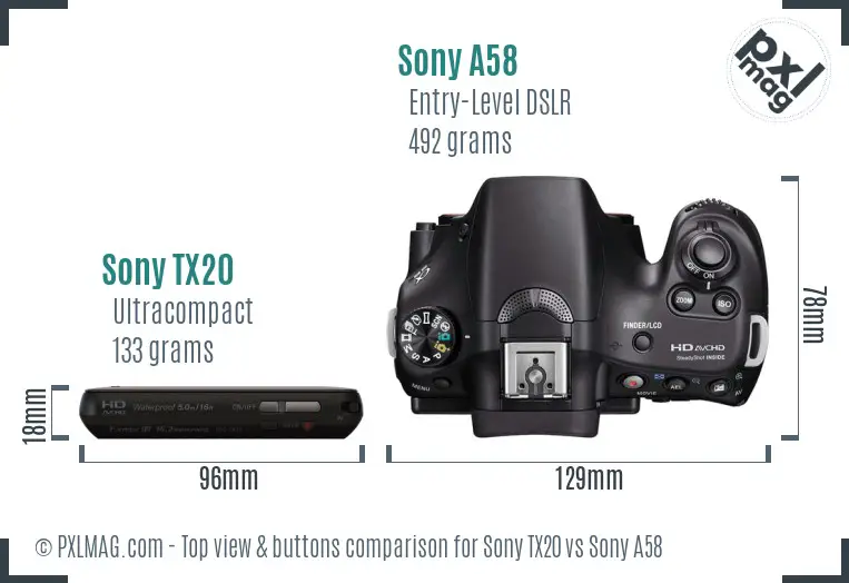 Sony TX20 vs Sony A58 top view buttons comparison