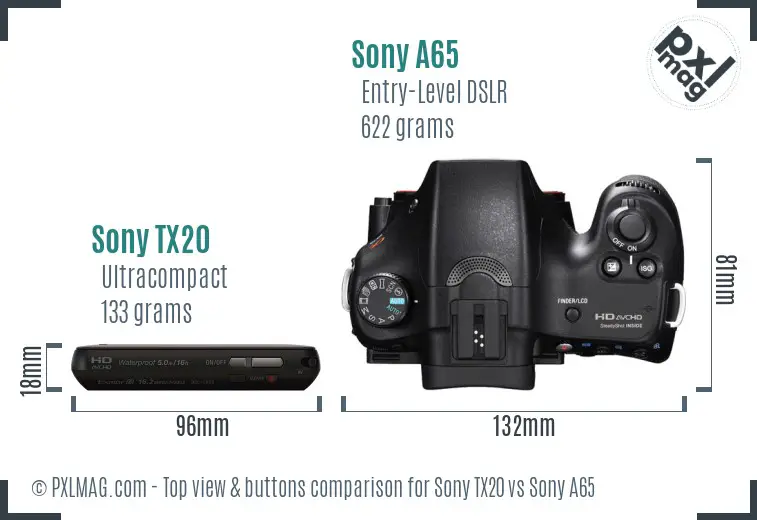 Sony TX20 vs Sony A65 top view buttons comparison