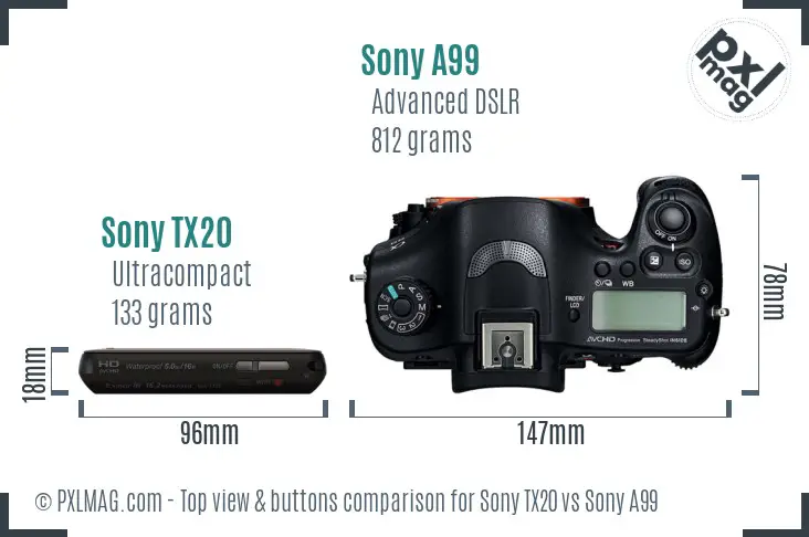 Sony TX20 vs Sony A99 top view buttons comparison