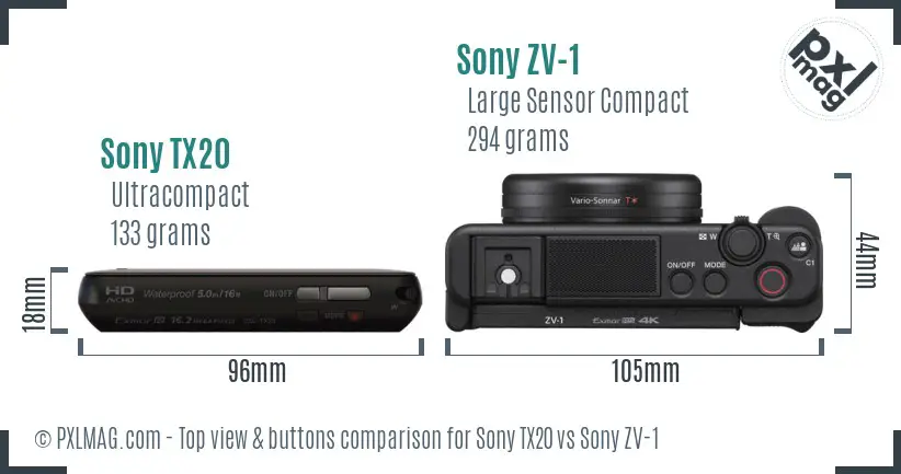 Sony TX20 vs Sony ZV-1 top view buttons comparison