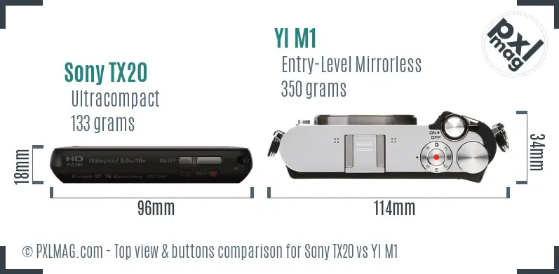 Sony TX20 vs YI M1 top view buttons comparison