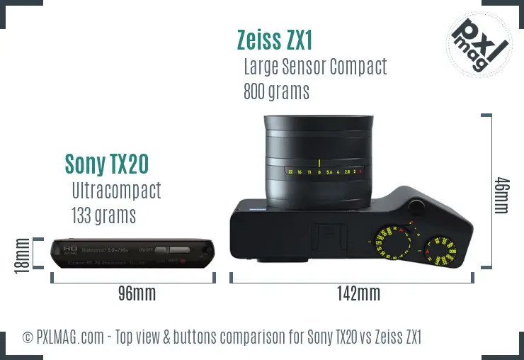 Sony TX20 vs Zeiss ZX1 top view buttons comparison