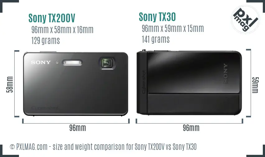 Sony TX200V vs Sony TX30 size comparison