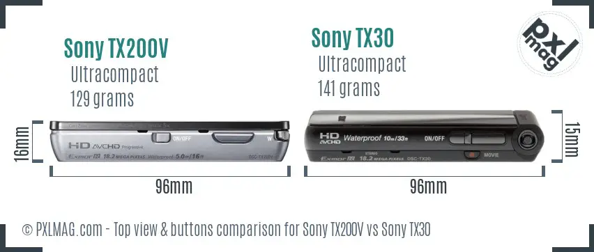 Sony TX200V vs Sony TX30 top view buttons comparison