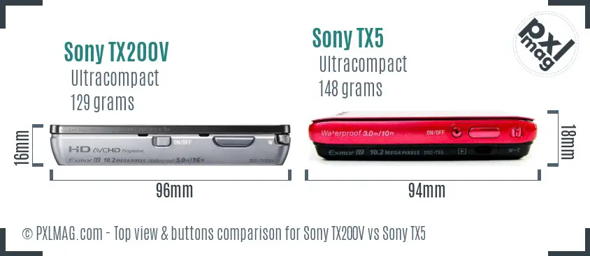 Sony TX200V vs Sony TX5 top view buttons comparison