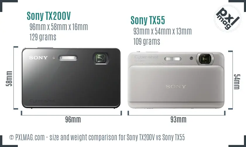 Sony TX200V vs Sony TX55 size comparison
