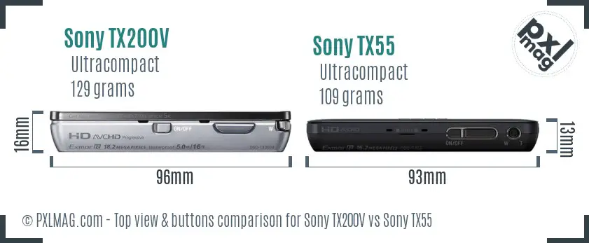 Sony TX200V vs Sony TX55 top view buttons comparison