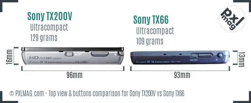 Sony TX200V vs Sony TX66 top view buttons comparison