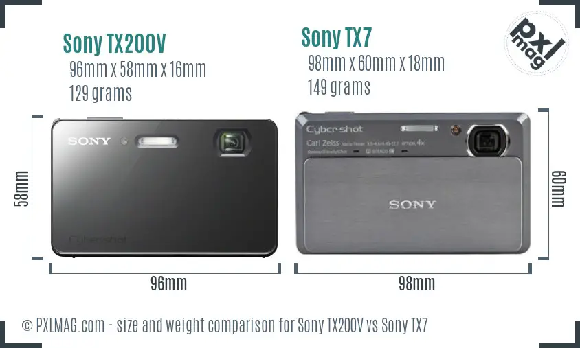 Sony TX200V vs Sony TX7 size comparison