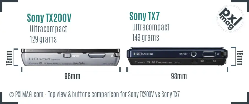 Sony TX200V vs Sony TX7 top view buttons comparison