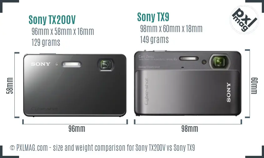 Sony TX200V vs Sony TX9 size comparison