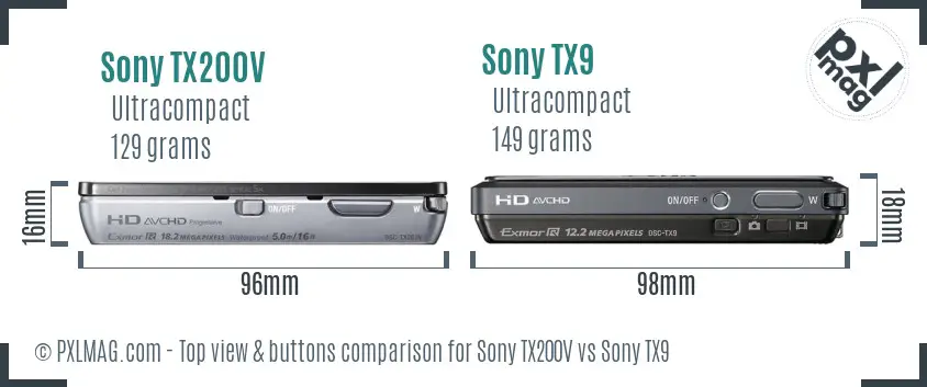 Sony TX200V vs Sony TX9 top view buttons comparison