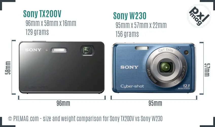 Sony TX200V vs Sony W230 size comparison