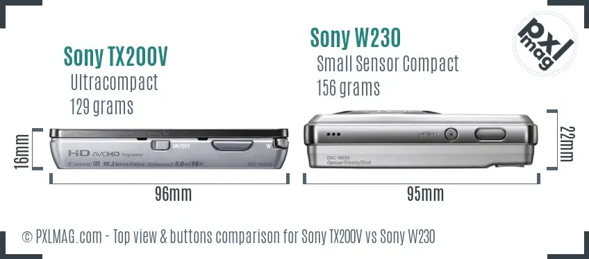 Sony TX200V vs Sony W230 top view buttons comparison