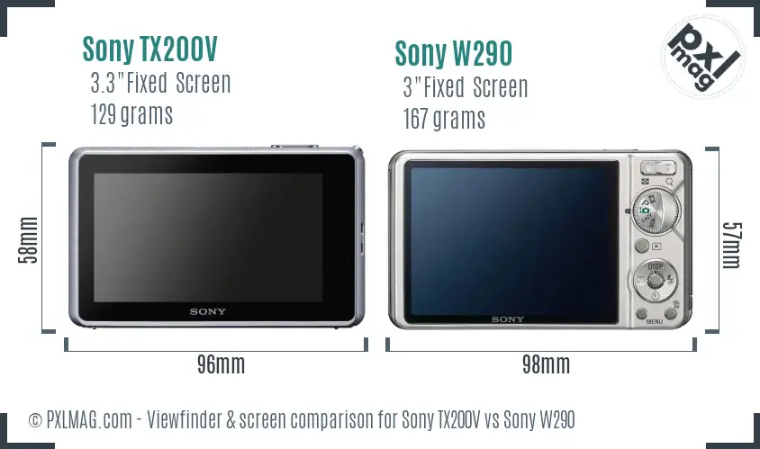 Sony TX200V vs Sony W290 Screen and Viewfinder comparison