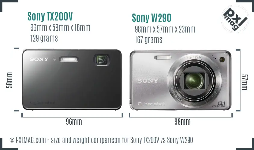 Sony TX200V vs Sony W290 size comparison