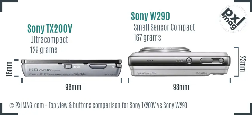 Sony TX200V vs Sony W290 top view buttons comparison