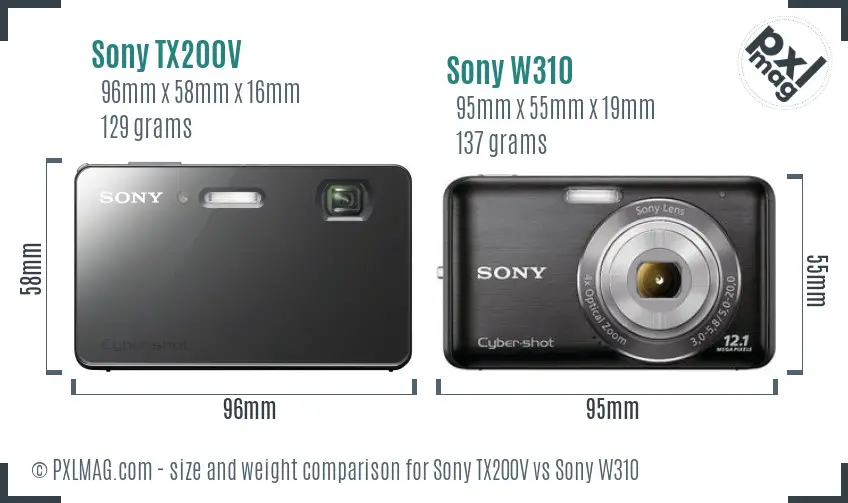 Sony TX200V vs Sony W310 size comparison