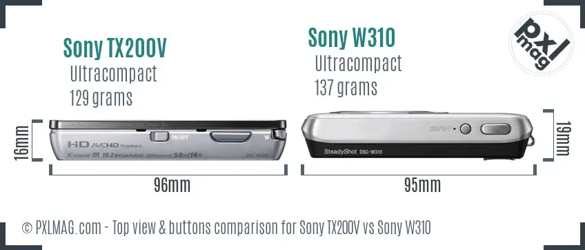 Sony TX200V vs Sony W310 top view buttons comparison