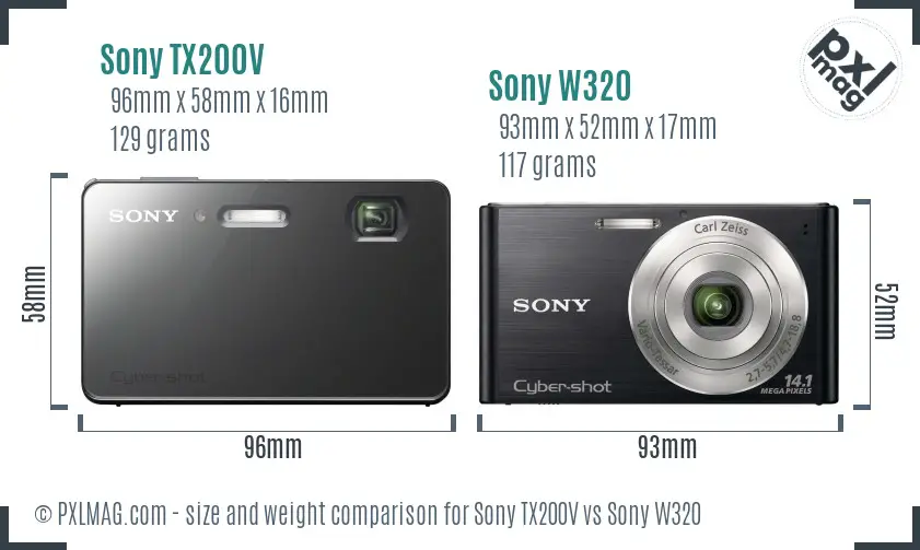 Sony TX200V vs Sony W320 size comparison